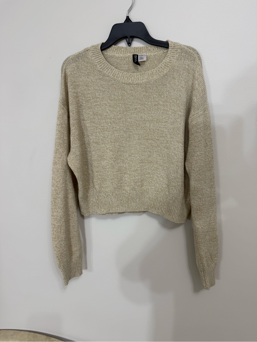 Divided H&M Beige Knit Pullover Sweater Crewneck Ribbed Trim Women's Size XS EUC